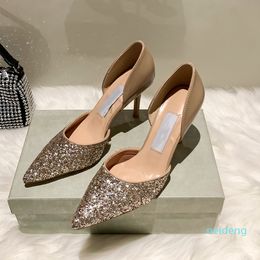 2021 high quality Designer Party Wedding Shoes Bride Women Ladies Sandals Fashion Sexy Dress Pointed Toe Heels Leather Glitter Size 35-40 89