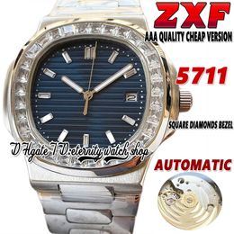 2022 ZXF 5711 Automatic Mechanical Mens Watch Iced Out T Diamond inlay Bezel Blue Texture Dial 316L Stainless Steel Bracelet Promotional version Watches Eternity