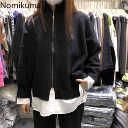 Nomikuma Korean Patchwork Fake Two Pieces Sweater Cardigan Coat Causal Oversized Women Knitted Jacket New Fashion Knitwear 6D814 210427