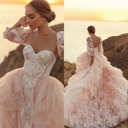 Princess Off Shoulder Strapless Wedding Dresses Removeable Sleeves Bridal Gowns Appliques Ruffles Robe de mariée Custom Made