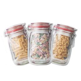 Mason Jar Shaped Zipper Food Storage Bag Cookie Snacks Candy Leak-proof Bags DH0022