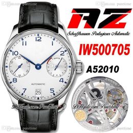 AZF V5 IW50070 Power Reserve A52010 Automatic Mens Watch 42mm Steel Case White Dial Blue Markers Black Leather Strap Super Edition Puretime E5