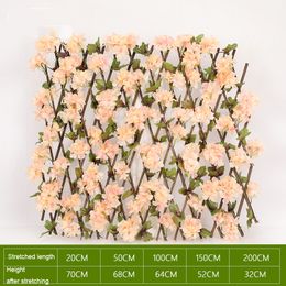 Garden Supplies Retractable Artificial Wood Fence Silk Cherry Blossoms Decor Flowers Plant Wall for Home Backyard Decoration Gardening