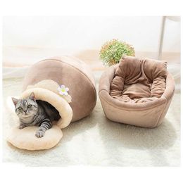 Self-warming 3 in 1 Foldable Comfortable Triangle Pet Cat Bed Tent House 3 Colors Multifunction Sleepping Bag For Puppy Cats 211111