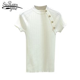 Spring and Summer Style Fashion Women Tops Slim INS Simple White short sweater Ice Silk Short-Sleeved Female 8783 50 210427