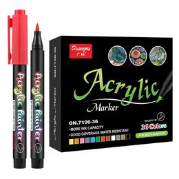 Acrylic Pen Acrylic Paint Office & School Supplies Brush Marker Pens for Fabric Canvas,Art Rock Painting,Stone,Card Making, Metal and Ceramics 36 Colors