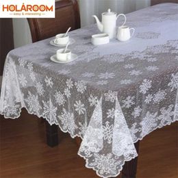 1 pc Round/Rectangle Tablecloth White Lace Snowflake Pattern Wedding Dining Table Cover Home Christmas Party Decora 211103