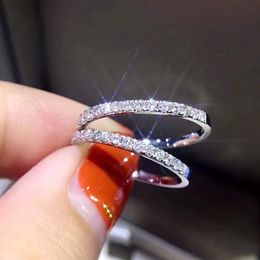 ELSIEUNEE 100% 925 Sterling Silver Thin Round Simulated Moissanite Zircon Rings Simple Wedding Engagement Finger Fine Jewellery