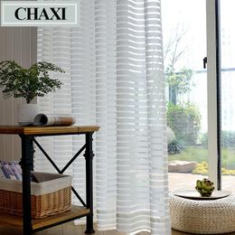Curtain & Drapes CHAXI Semi Lace White Striped Sheer Tulle Voile Panel Decoration For Living Room Bedroom Window Door Custom Made