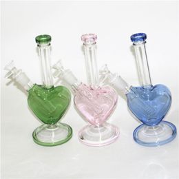 9 inch Heart Shape Hookahs Pink Green Blue Colour Glass Bongs Water Pipes Dab Oil Rigs with 14mm Smoking Dry Herb Bowls Nectar Bong