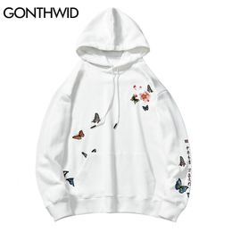 GONTHWID Chinese Style Embroidery Butterfly Flowers Sweatshirts Hoodies Streetwear Harajuku Hip Hop Casual Pullover Hooded Tops 210728