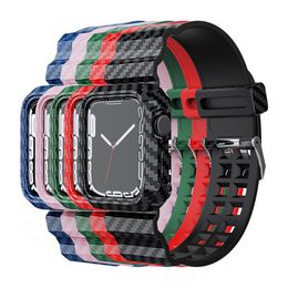 Conjoined Straps Commercial Carbon Fiber Texture Stripe Wristband Sport Band Protective Bracelet Bands for Apple Watch 7 iWatch 41 45mm