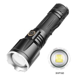 XHP160 Rechargeable LED Flashlight USB Torch Light Powerful Tactical Flash 26650 Bright Waterproof Zoom Hand Lamp
