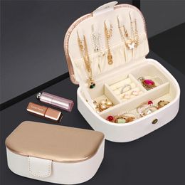 Portable Travel Storage Box PU Leather Jewelry Girl Earring Ring Necklace Women Cosmetics Beauty Container 210423