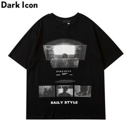 Printed Streetwear Hiphop T-shirt Men Summer Short Sleeve Tee Shirts Black Grey Tshirts for Men 210603
