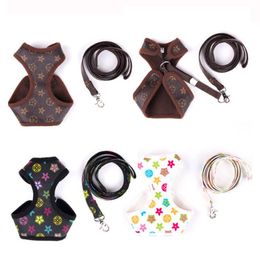 2pcs/set pet chest back dog leash suit leather Necklace Collar Collars Sets Outdoor Durable