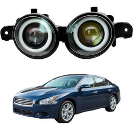 2 X Angel Eye Fog Light Assembly For Nissan Maxima 2006-2014 Car Right + Left LED Lens Fog Driving Lamp DRL 12V