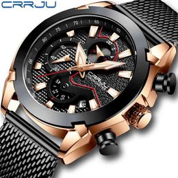 Men Watch Top Luxury CRRJU Classic Business Chronograph Men Wristwatch Fashion Military Sport Calendar Clock Relogio Masculino 210517