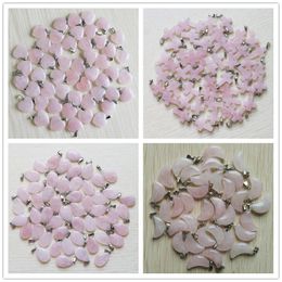 Natural Stone cross heart Pink moon Quartz Healing Pendants Charms DIY necklace Jewellery Accessories Making