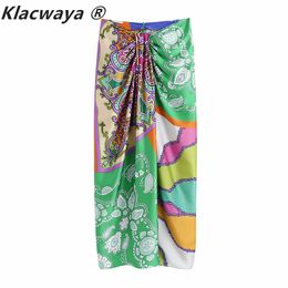 Women Vintage Cloth Patchwork Floral Print Knotted Sarong Skirt Faldas Mujer Female Back Zipper Chic Slim Vestidos 210521