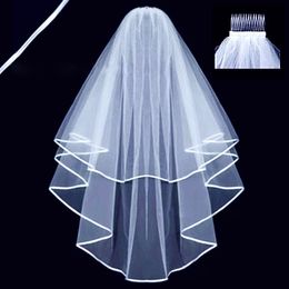 Bridal Veils Two layers plastic hair comb Bridal Veils Simple Short Tulle Wedding Veils White Veil for Mariage Accessories