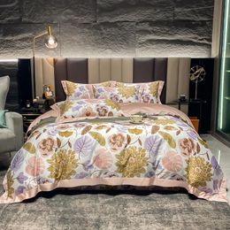 Bedding Sets HD Printed Floral Set 600TC Egyptian Cotton Silky Soft Double Size Bed Sheet Pillowcase Duvet Cover 4Pcs For Home