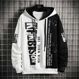 Hoodies for Men Letters Print Hooded Sweatshirts Oversized Hoodie Mens Streetwear Fashion Pattern Sweatshirt Pullovers Men 211014