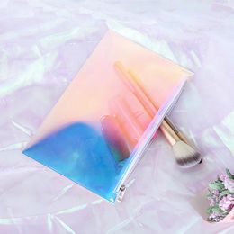 Transparent Travel Cosmetic Case Clear Cosmetic Pouch with Zipper Holographic for Makeup-brush Lipstick Pouch Bag Organizer