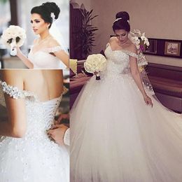 New Arrival Off-Shoulder Wedding Gown Spring Backless Beaded Ball With Flowers Lace Applique Luxury Bridal Dresses