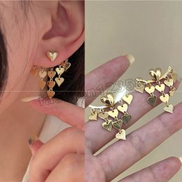 Gold Colour Simple Heart Tassel Drop Earrings for Women Trendy Sequin Dangle Korean Fashion Jewellery Vintage Metal Accessories