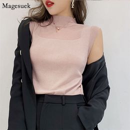 Sleeveless Tops For Women Summer Casual Solid White Shirt Top Ladies Sexy Silk Knitted Crop Tank Girls 2922 210512