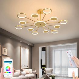 Ceiling Lights European Style LED Lamp Modern Bedroom Living Room Chandelier Balcony Rotating Light Study Dimming
