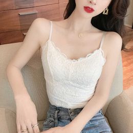 Korean Fashion Womens Camis Lace Vest for Women Sleeveless Solid White V-neck Tanks Tops Female Woman Sexy Cami Top 210604