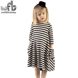 Retail family matching outfits striped dress full-sleeves kids children spring autumn fall Q0716