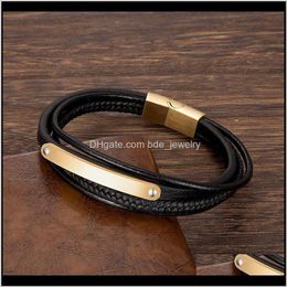 Bracelets Jewelrybracelet For Men Fashion Stainless Steel Multi-Layer Leather Rope Bangles Magnetic Clasp Charm Jewelry Wholesale Man Aessori