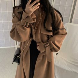 Winter Arrival Long Coat Women Double Breasted Slim Trench Korean Large size S-2XL Chic Casual Vintage Outwear 210608