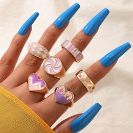 Trendy Heart Joint Ring Sets for Women Girls Charms Purple Hollow Out Star Geometry Alloy Metal Jewellery