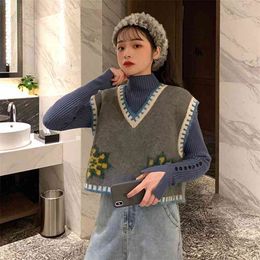 spring and autumn v-neck loose knitted sweater vest women 210427