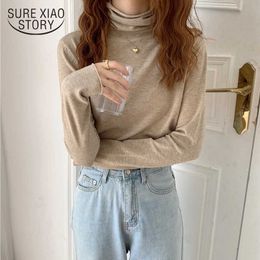 Heap Collar Pullover Basic Bottoming Knitwear Women Knitted Cotton Pullover Sweater Solid Office Lady Clothes Femme Jumper 11539 210528