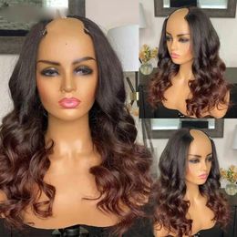 Ombre Dark Auburn Blonde U Part Wigs Peruvian Virgin Human Hair U Shape Glueless Wavy With Straps Combs For Women 250Density