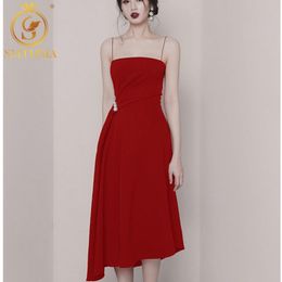 Summer Fashion Designer Runway Dress Women's Sexy Spaghetti Strap Backless Asymmetry Party Vestidos 210520