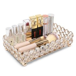 Table Storage Boxes 35*20*6cm Crystal Makeup Organiser Mirrored Crystal-Vanity Tray Decorative for Perfum Jewellery Make-up Bathroom Organisers Gold/Silver 3 Sizes