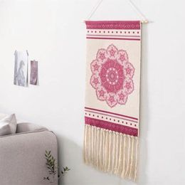 Tapestries Pink Printed Tassel Pendant Tapestry Colour Pattern White Background Boho Hand-woven Hanging Cloth Decorating Room Walls