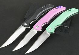 New Flipper Folding Knife 8Cr14Mov Satin Drop Point Blade G10 + Stainless Steel Sheet Handle Ball Bearing Fast Open Knives 3 Handles Colour