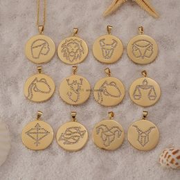 12 Sternzeichen Münze Halskette Goldketten Kristall Gemini Leo Sagittarius Fische Pendants Charme Sternzeichen Choker Astrologie Halsketten Für Frauen Schmuck Willen und Sandy