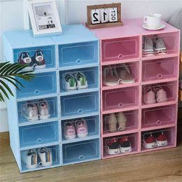 6pcs Plastic Shoes Case Thickened Colourful Transparent Drawer Boxes Stackable Box Organiser box 210922