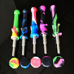 Silicone Pipe Nector Collector Smoking Accessosire 14mm With Stainless Titanium Nail Oil Dab Rig Wax Container Food Grade Dan Straw