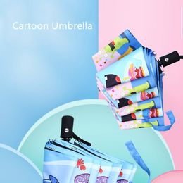 Cartoon Kids Rain Umbrella Students Three Folding Automatic Umbrellas Boy Girl Gift Adult Children