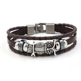 UPDATE Owl Ancient Silver Bracelet Weave Multilayer Wrap Leather Bracelets Bangle Cuff Wristband for Women Men Fashion Jewelry Black Brown Will and Sandy