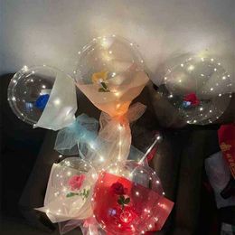 LED Luminous Balloon Transparent Clear Bobo Ball With Rose Bouquet Set Valentine's Day Gift Birthdays Weddings Parties Favor Ornament Decor 30PCS/DHL H9294DWU